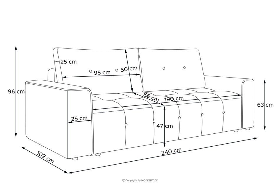 RUSA Pikowana sofa trzyosobowa rozkładana w tkaninie plecionej ciemny szary ciemny szary - zdjęcie 21