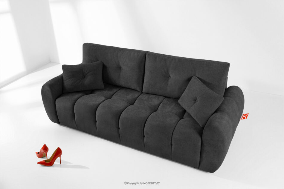 HELLA Pikowana sofa trzyosobowa z funkcją spania w tkaninie plecionej antracytowy antracytowy - zdjęcie 1