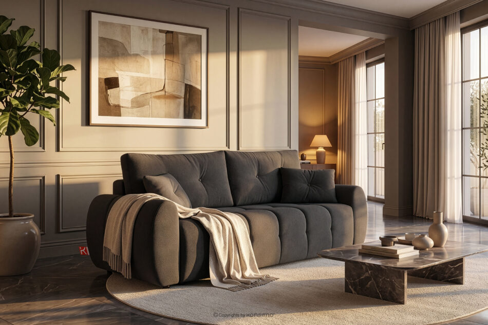 HELLA Pikowana sofa trzyosobowa z funkcją spania w tkaninie plecionej antracytowy antracytowy - zdjęcie 16