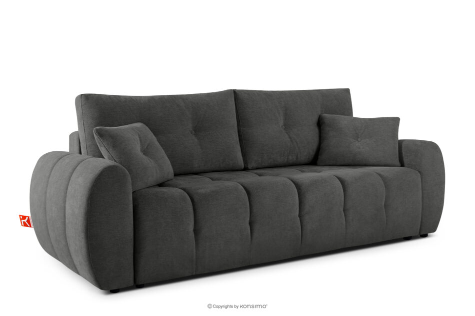 HELLA Pikowana sofa trzyosobowa z funkcją spania w tkaninie plecionej stalowy stalowy - zdjęcie 2