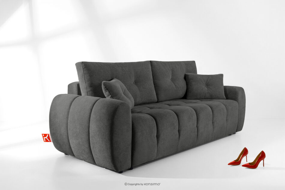 HELLA Pikowana sofa trzyosobowa z funkcją spania w tkaninie plecionej stalowy stalowy - zdjęcie 15