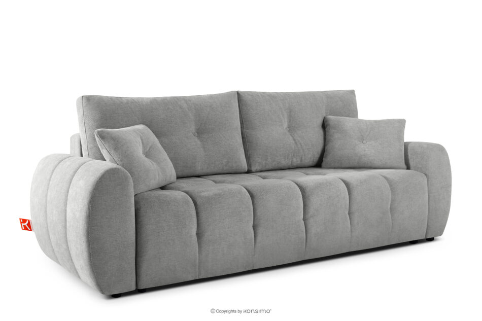 HELLA Pikowana sofa trzyosobowa z funkcją spania w tkaninie plecionej szary szary - zdjęcie 2