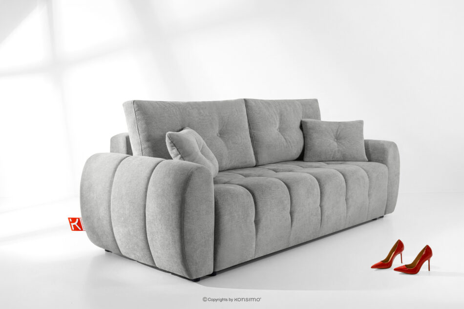 HELLA Pikowana sofa trzyosobowa z funkcją spania w tkaninie plecionej szary szary - zdjęcie 15
