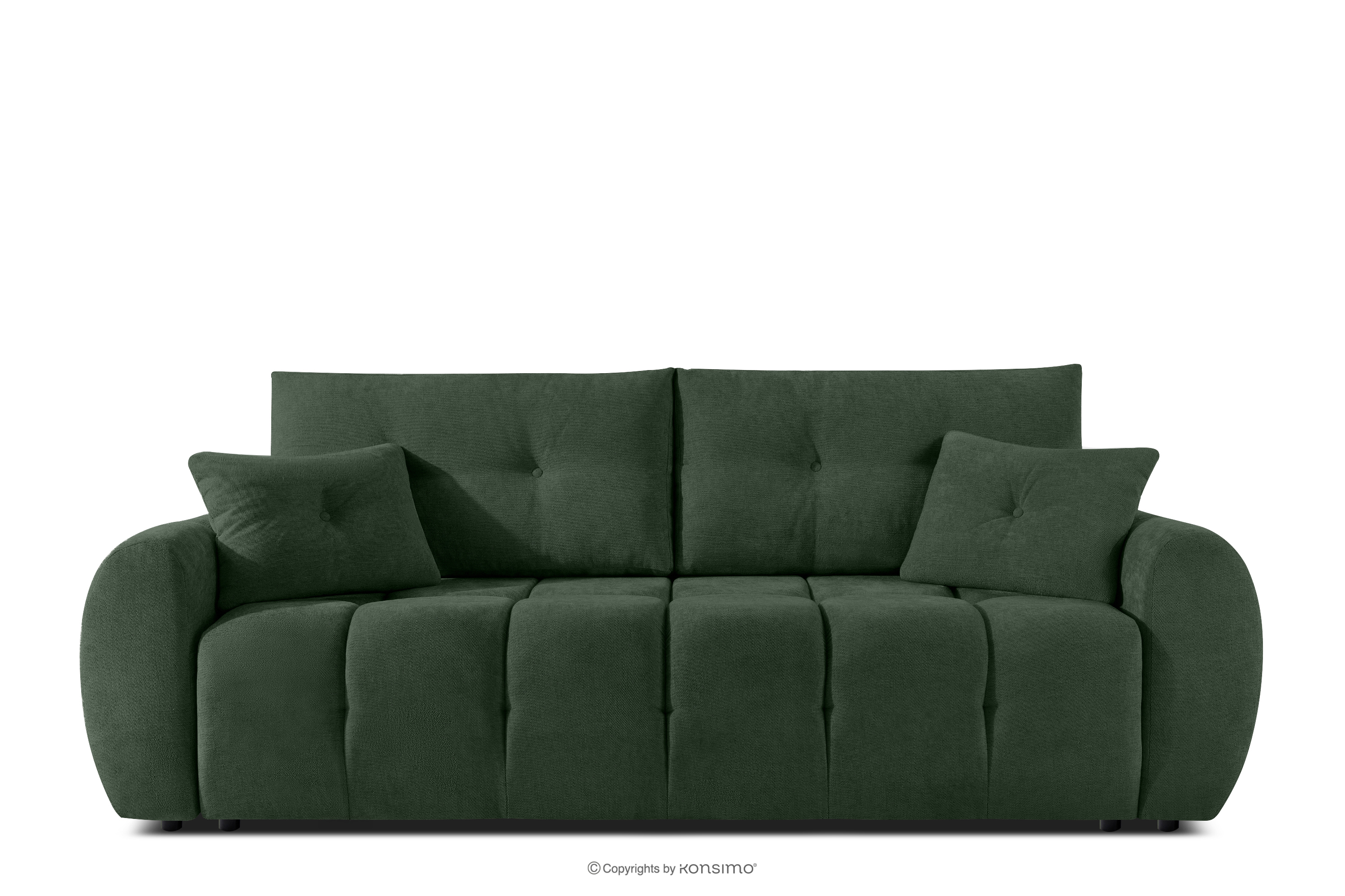 Pikowana sofa trzyosobowa z funkcją spania w tkaninie plecionej zielony