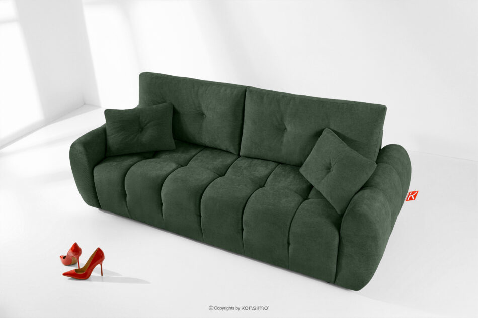 HELLA Pikowana sofa trzyosobowa z funkcją spania w tkaninie plecionej zielony zielony - zdjęcie 1