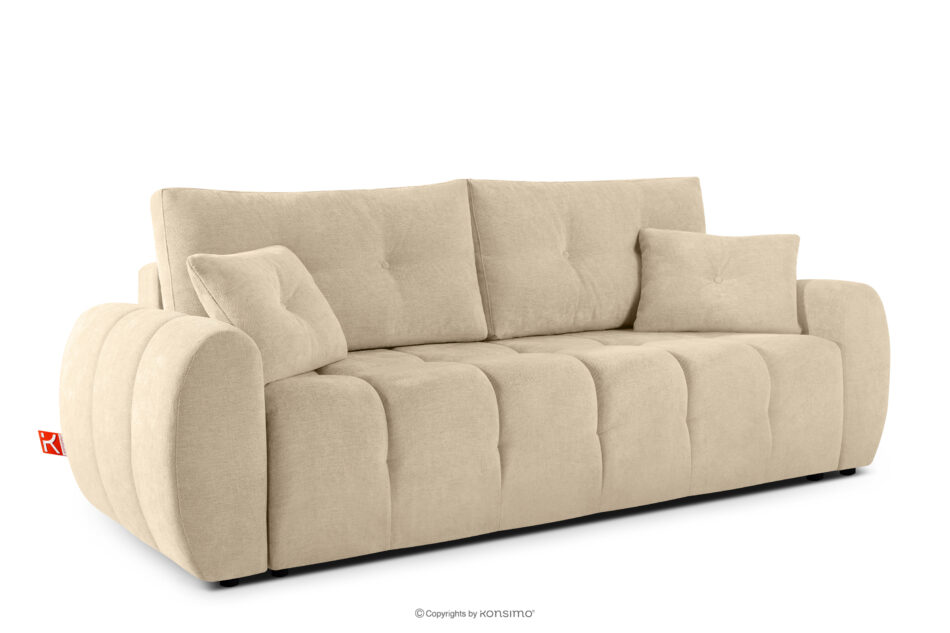 HELLA Pikowana sofa trzyosobowa z funkcją spania w tkaninie plecionej ciemny kremowy ciemny kremowy - zdjęcie 2