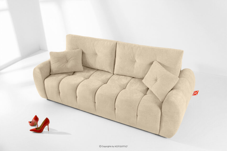 HELLA Pikowana sofa trzyosobowa z funkcją spania w tkaninie plecionej ciemny kremowy ciemny kremowy - zdjęcie 1