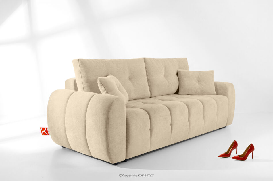 HELLA Pikowana sofa trzyosobowa z funkcją spania w tkaninie plecionej ciemny kremowy ciemny kremowy - zdjęcie 15