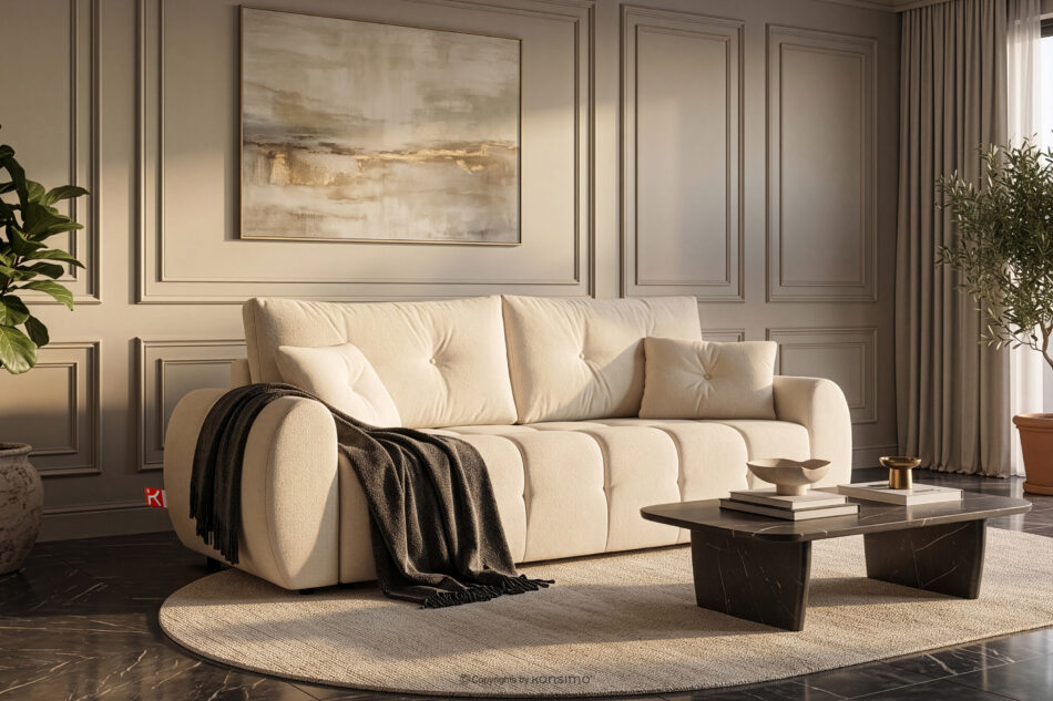HELLA Pikowana sofa trzyosobowa z funkcją spania w tkaninie plecionej ciemny kremowy ciemny kremowy - zdjęcie 16