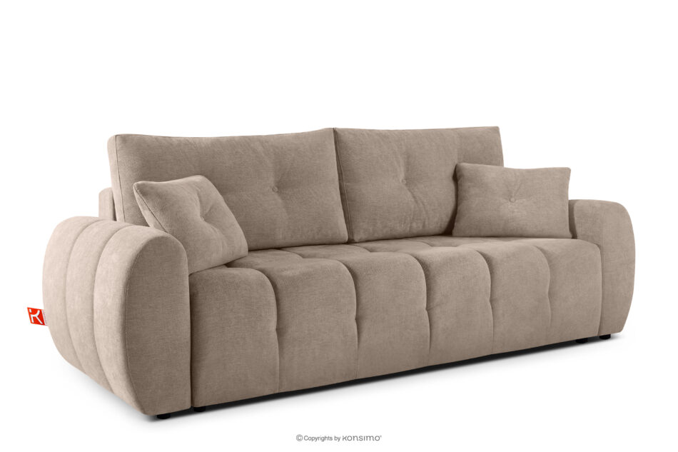 HELLA Pikowana sofa trzyosobowa z funkcją spania w tkaninie plecionej jasny brązowy jasny brązowy - zdjęcie 2