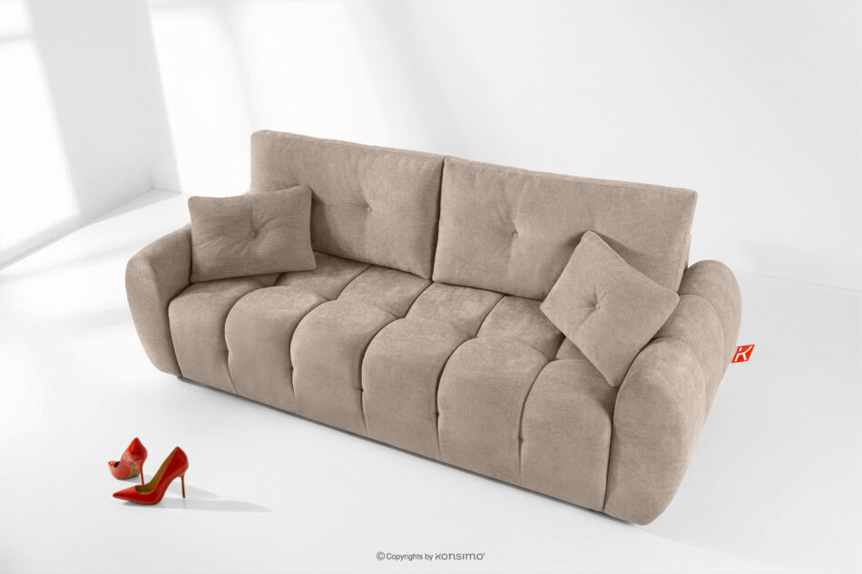 HELLA Pikowana sofa trzyosobowa z funkcją spania w tkaninie plecionej jasny brązowy jasny brązowy - zdjęcie 1
