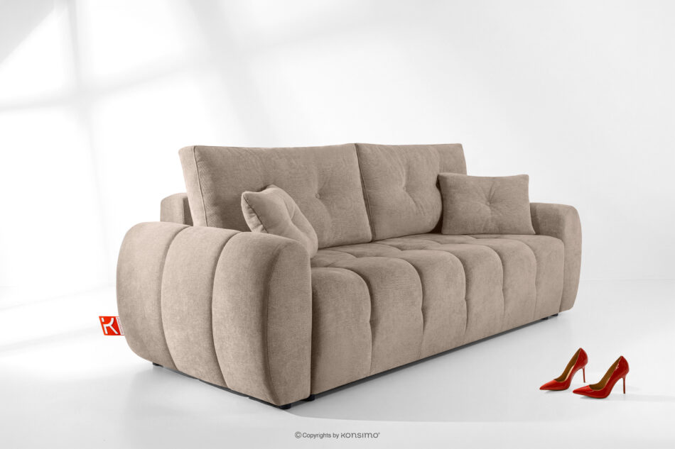 HELLA Pikowana sofa trzyosobowa z funkcją spania w tkaninie plecionej jasny brązowy jasny brązowy - zdjęcie 15