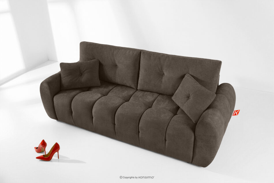 HELLA Pikowana sofa trzyosobowa z funkcją spania w tkaninie plecionej chłodny brązowy chłodny brązowy - zdjęcie 1