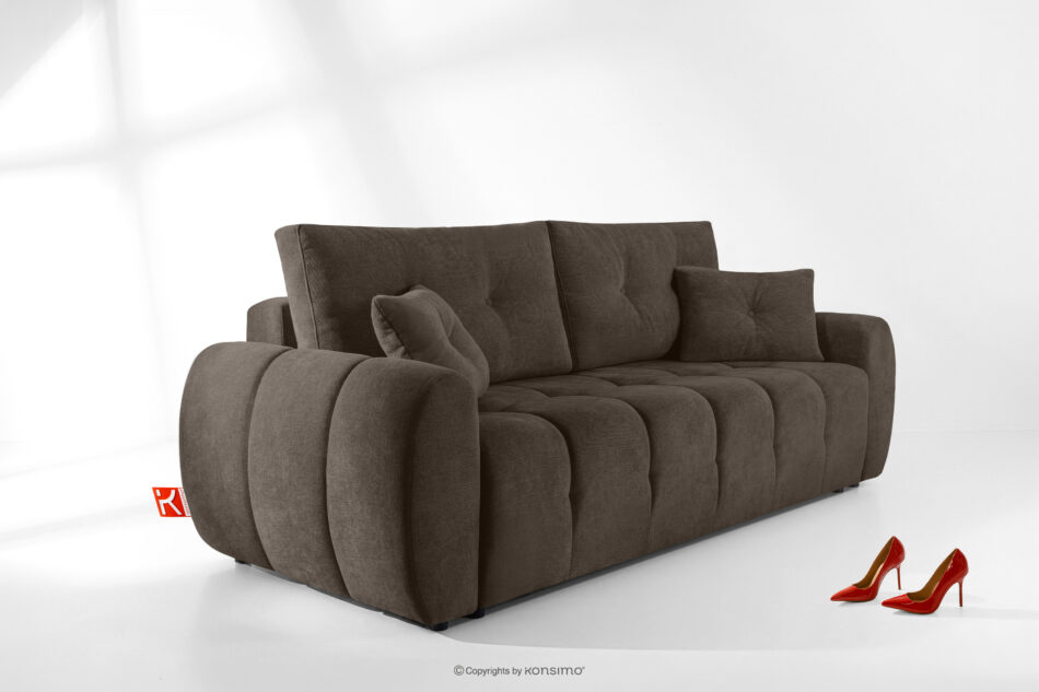 HELLA Pikowana sofa trzyosobowa z funkcją spania w tkaninie plecionej chłodny brązowy chłodny brązowy - zdjęcie 15