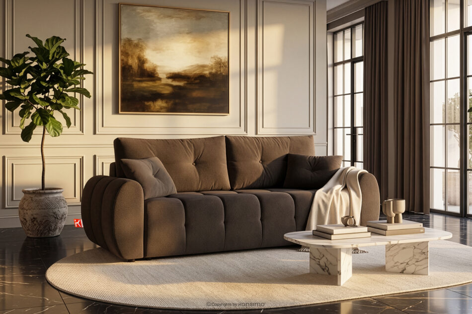 HELLA Pikowana sofa trzyosobowa z funkcją spania w tkaninie plecionej chłodny brązowy chłodny brązowy - zdjęcie 16