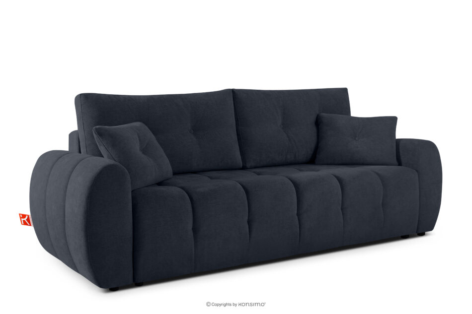 HELLA Pikowana sofa trzyosobowa z funkcją spania w tkaninie plecionej ciemny granatowy ciemny granatowy - zdjęcie 2
