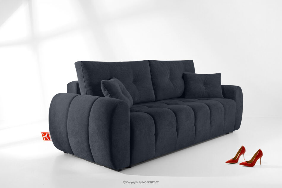 HELLA Pikowana sofa trzyosobowa z funkcją spania w tkaninie plecionej ciemny granatowy ciemny granatowy - zdjęcie 15