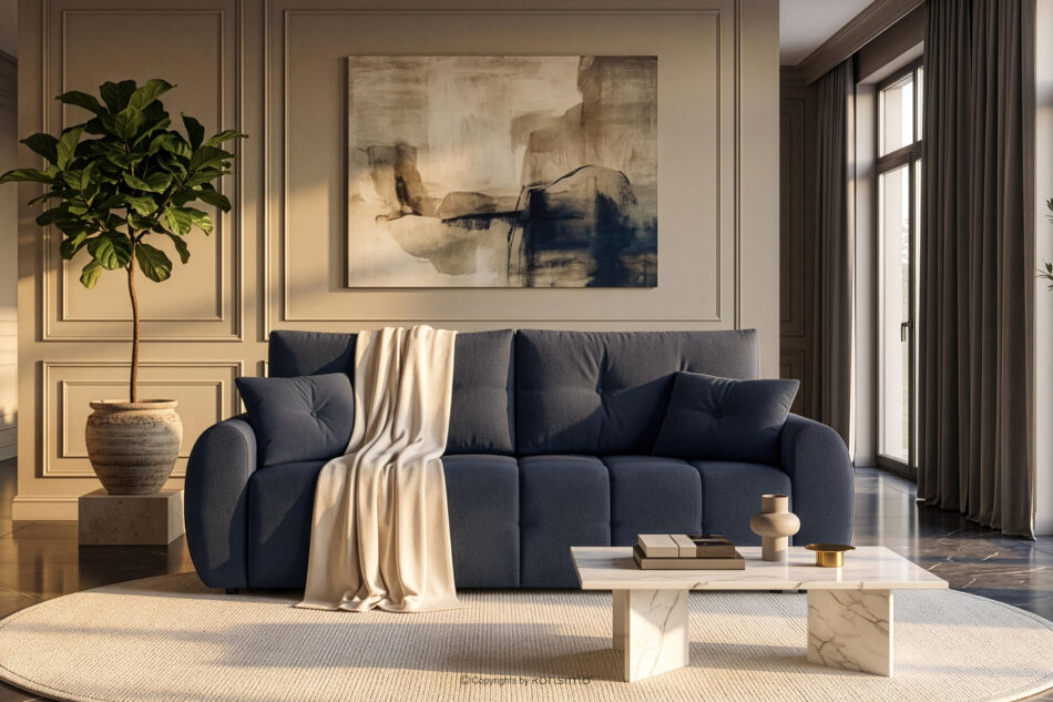 HELLA Pikowana sofa trzyosobowa z funkcją spania w tkaninie plecionej ciemny granatowy ciemny granatowy - zdjęcie 16