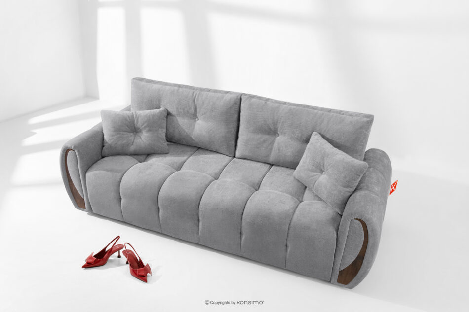 NILO Sofa trzyosobowa z pikowaniem w tkaninie plecionej szary szary - zdjęcie 1