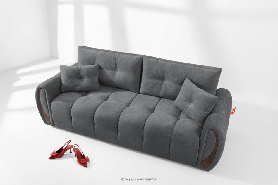 NILO Sofa trzyosobowa z pikowaniem w tkaninie plecionej ciemny szary ciemny szary - zdjęcie 1