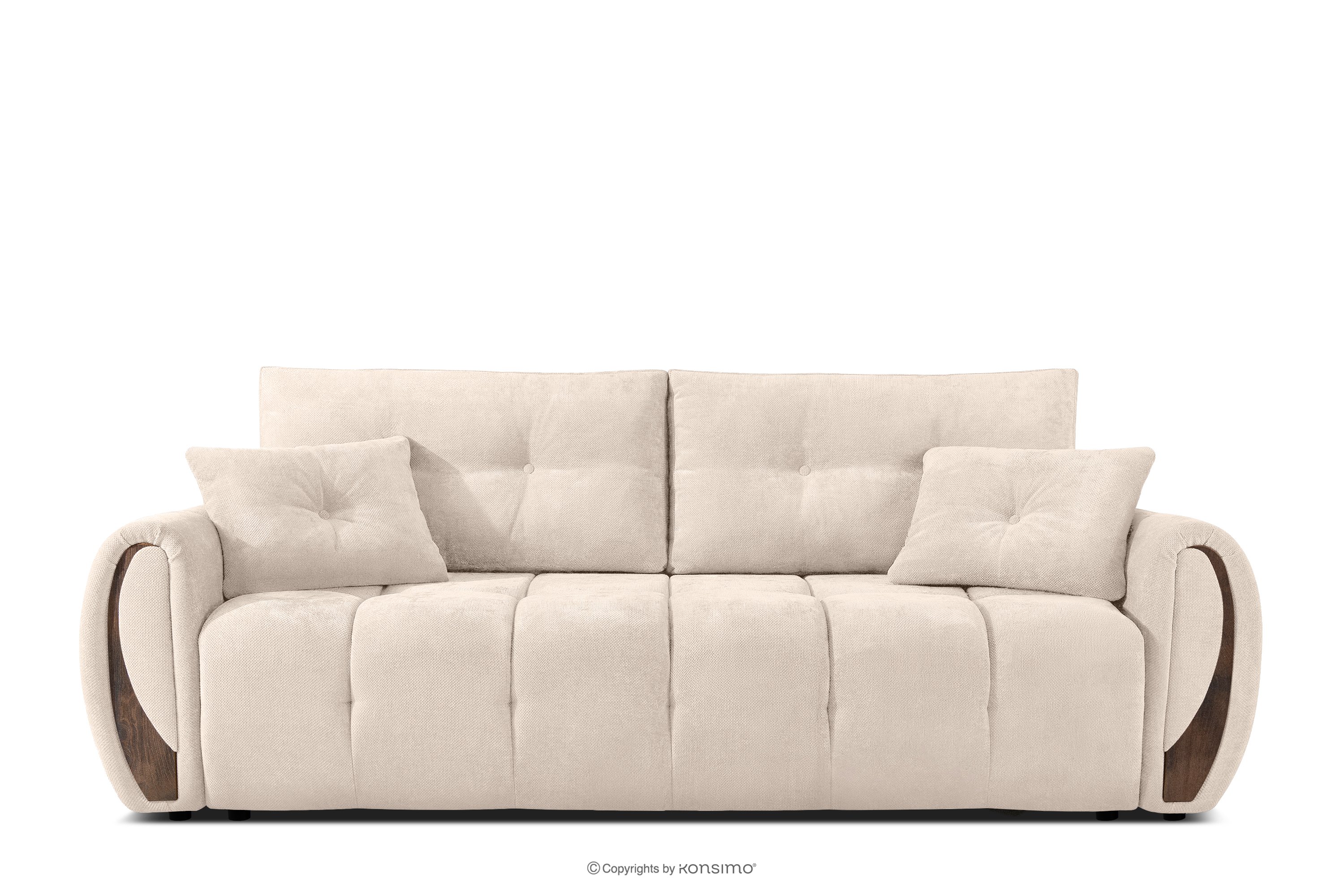 Sofa trzyosobowa z pikowaniem w tkaninie plecionej ecru