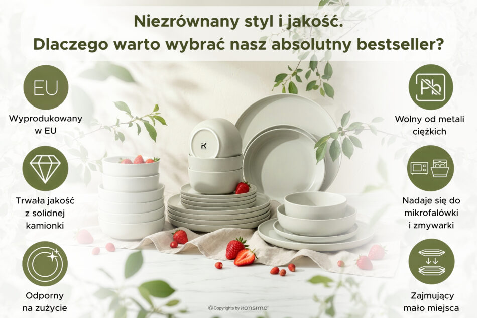 VICTO Talerz głęboki beżowy/zielony/szary matowy beżowy/zielony/szary matowy - zdjęcie 5