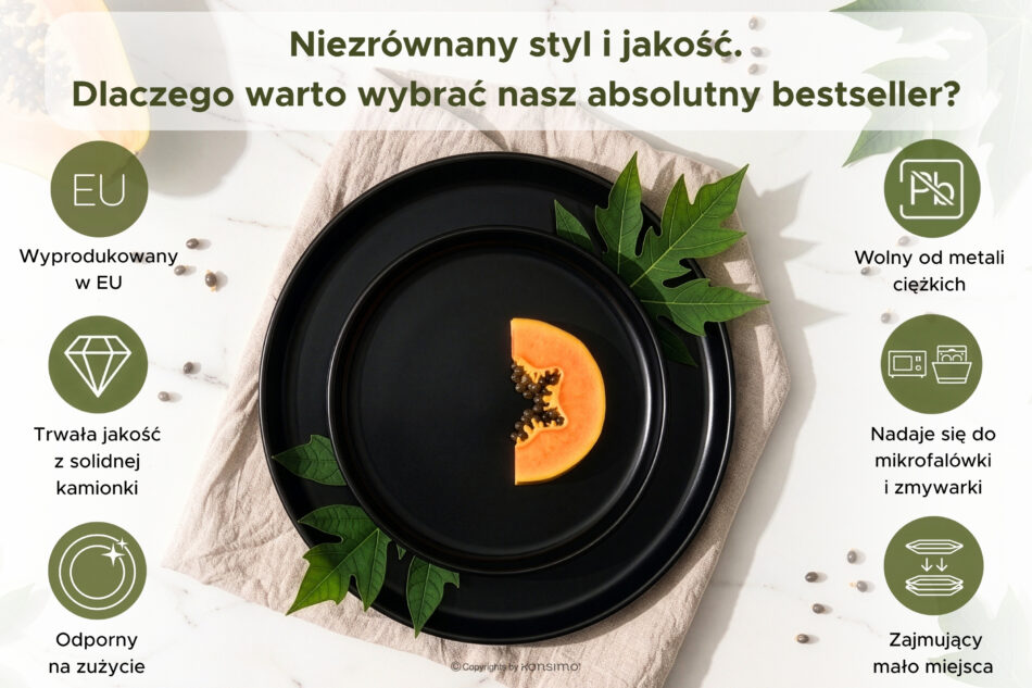 VICTO Nowoczesny serwis obiadowy 6 os. Czarny mat czarny/matowy - zdjęcie 9