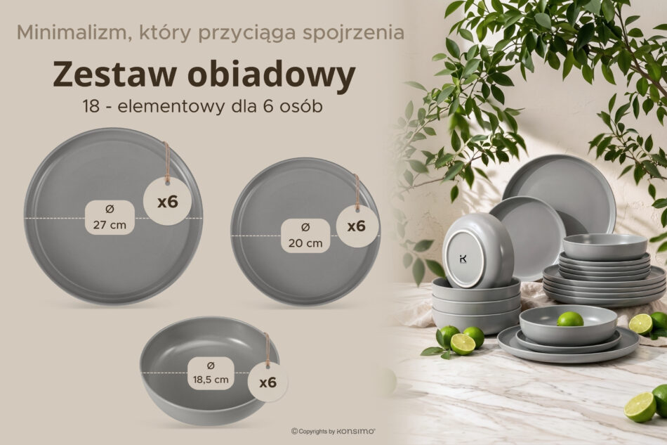 VICTO Nowoczesny serwis obiadowy 6 os. szary szary - zdjęcie 8