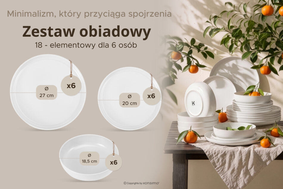 VICTO Nowoczesny serwis obiadowy 6 os. biały biały - zdjęcie 8