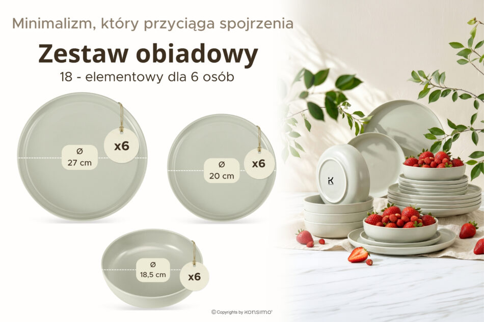VICTO Nowoczesny serwis obiadowy 6 os. beżowy/zielony/szary matowy beżowy/zielony/szary matowy - zdjęcie 8