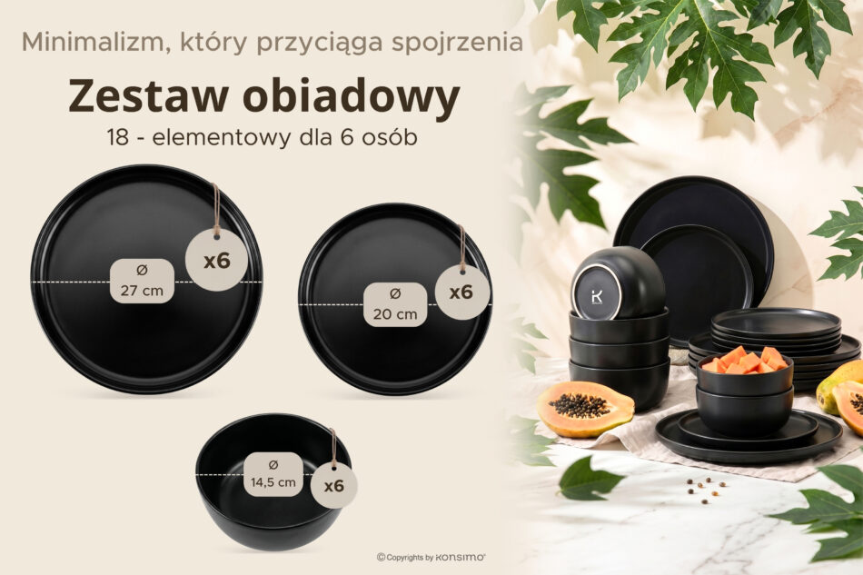 VICTO Zestaw obiadowy 6os. (18 el.) czarny/matowy - zdjęcie 8