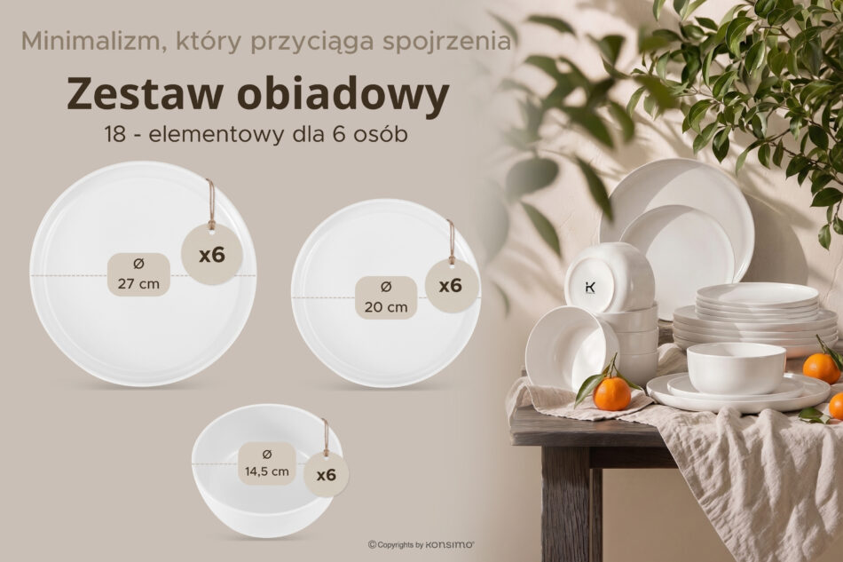 VICTO Zestaw obiadowy 6os. (18 el.) biały biały - zdjęcie 8