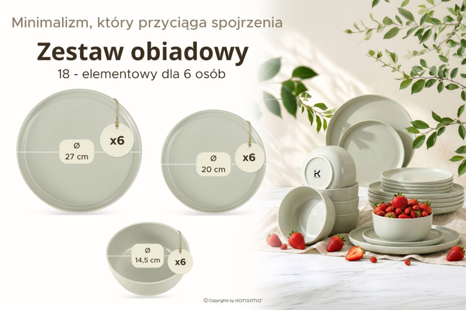 VICTO Zestaw obiadowy 6os. (18 el.) beżowy/zielony/szary matowy beżowy/zielony/szary matowy - zdjęcie 8