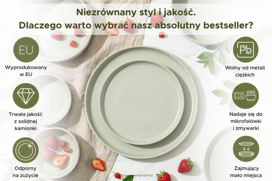 VICTO Zestaw obiadowy 6os. (18 el.) beżowy/zielony/szary matowy beżowy/zielony/szary matowy - zdjęcie 9
