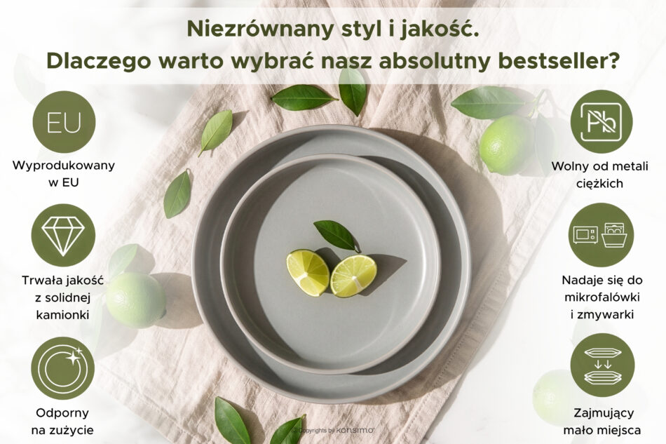 VICTO Nowoczesny serwis obiadowy 6 os. 24 elementy szary szary - zdjęcie 11