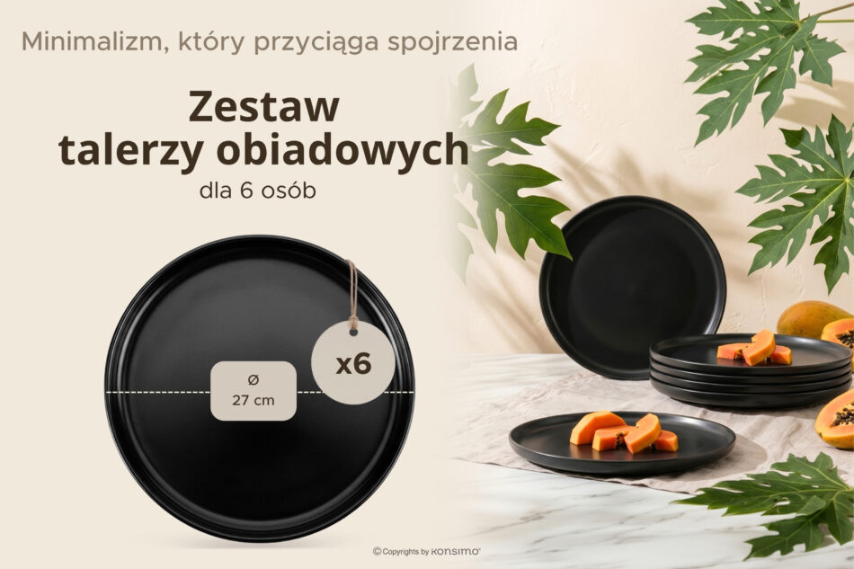 VICTO Zestaw talerzy obiadowych na 6 osób czarny czarny/matowy - zdjęcie 7