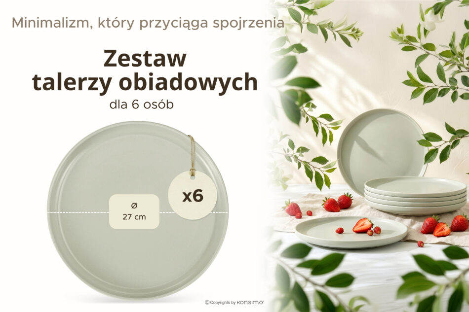 VICTO Zestaw talerzy obiadowych na 6 osób beżowy/zielony/szary matowy beżowy/zielony/szary matowy - zdjęcie 7