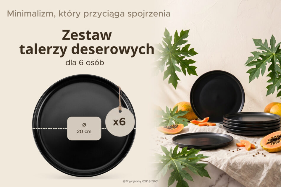 VICTO Zestaw talerzy deserowych na 6 osób czarny czarny/matowy - zdjęcie 7