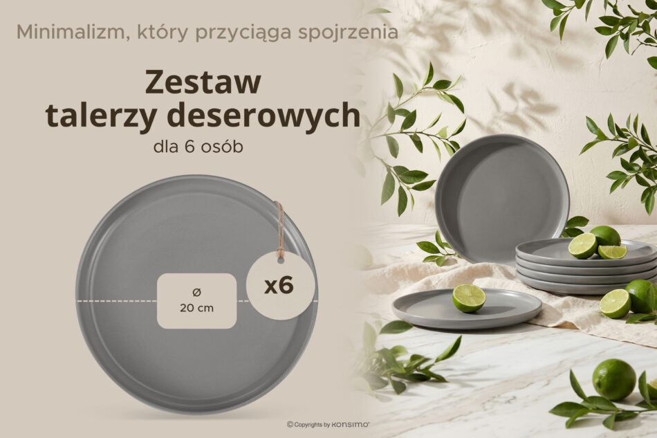 VICTO Zestaw talerzy deserowych na 6 osób szary szary/matowy - zdjęcie 7