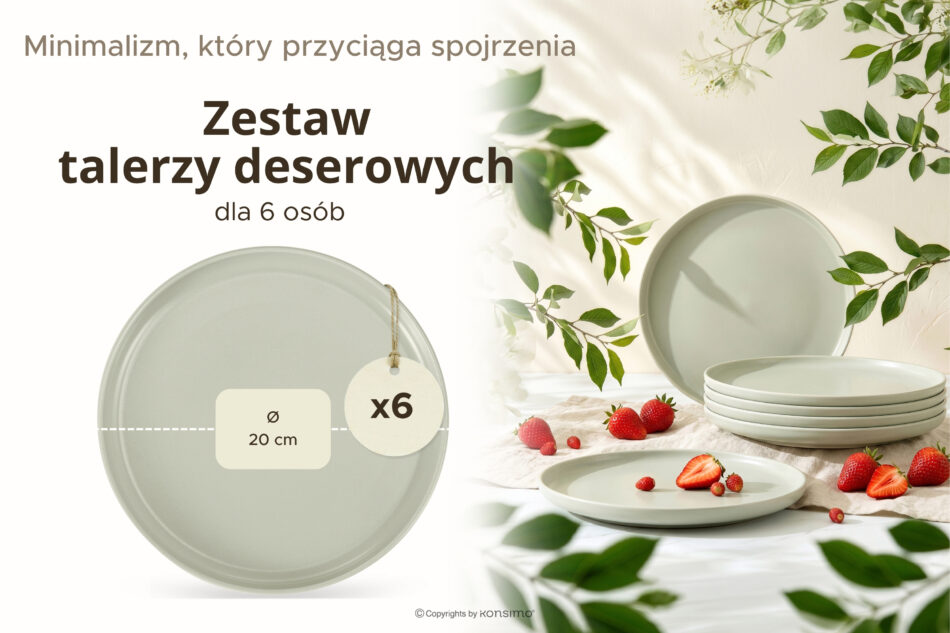 VICTO Zestaw talerzy deserowych na 6 osób beżowy/zielony/szary matowy beżowy/zielony/szary matowy - zdjęcie 7