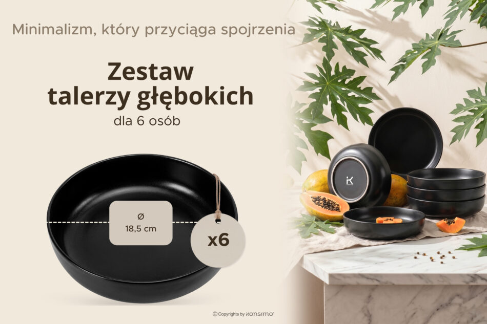 VICTO Zestaw talerzy głębokich na 6 osób czarny czarny/matowy - zdjęcie 6