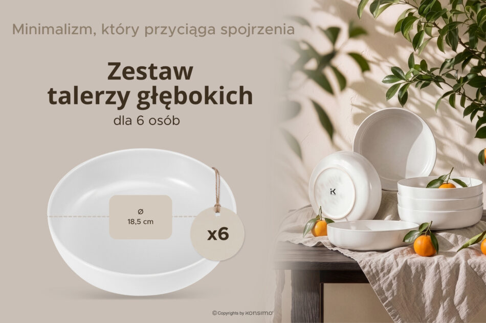 VICTO Zestaw talerzy głębokich na 6 osób biały biały/matowy - zdjęcie 6