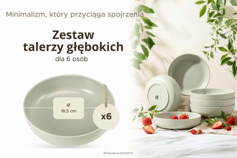 VICTO Zestaw talerzy głębokich na 6 osób beżowy/zielony/szary matowy beżowy/zielony/szary matowy - zdjęcie 6