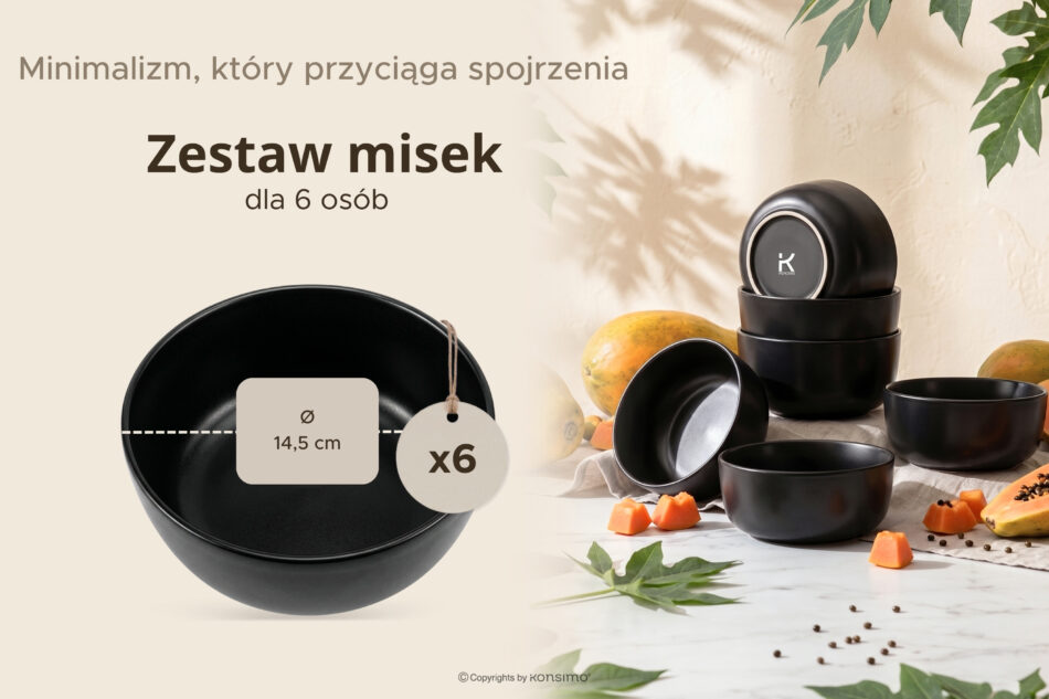 VICTO Zestaw misek dla 6 osób czarny czarny/matowy - zdjęcie 6