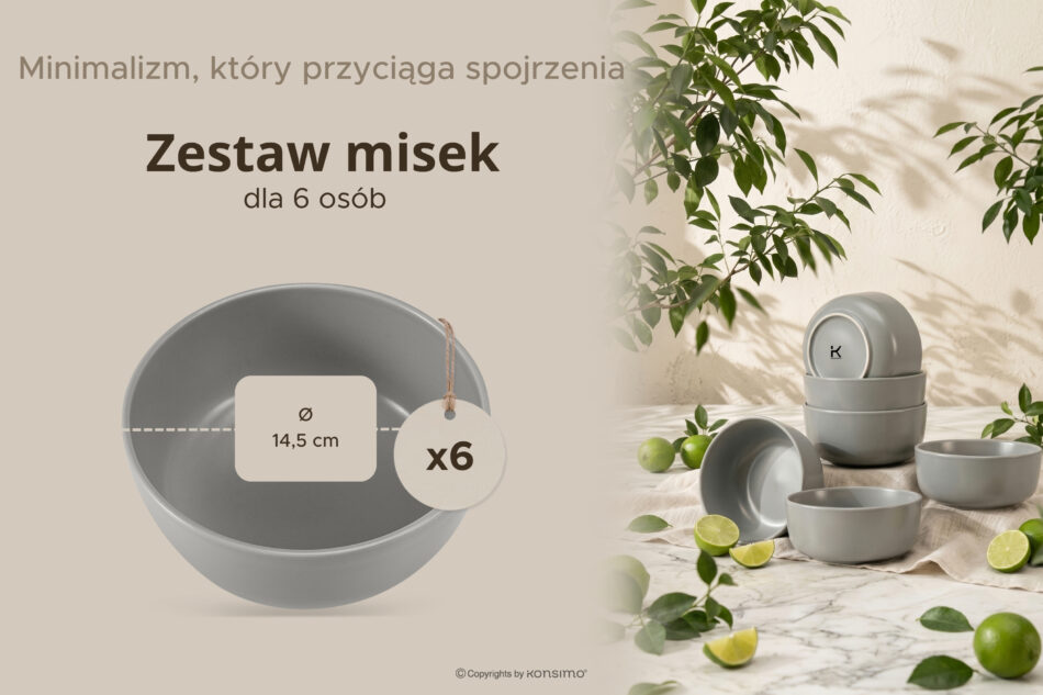 VICTO Zestaw misek dla 6 osób szary szary/matowy - zdjęcie 6