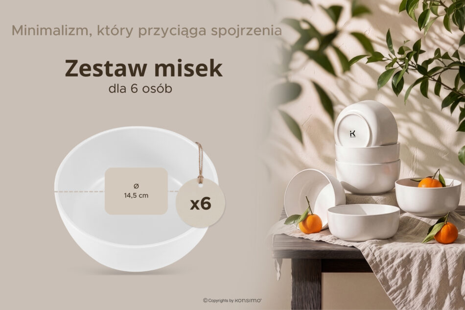 VICTO Zestaw misek dla 6 osób biały biały/matowy - zdjęcie 6