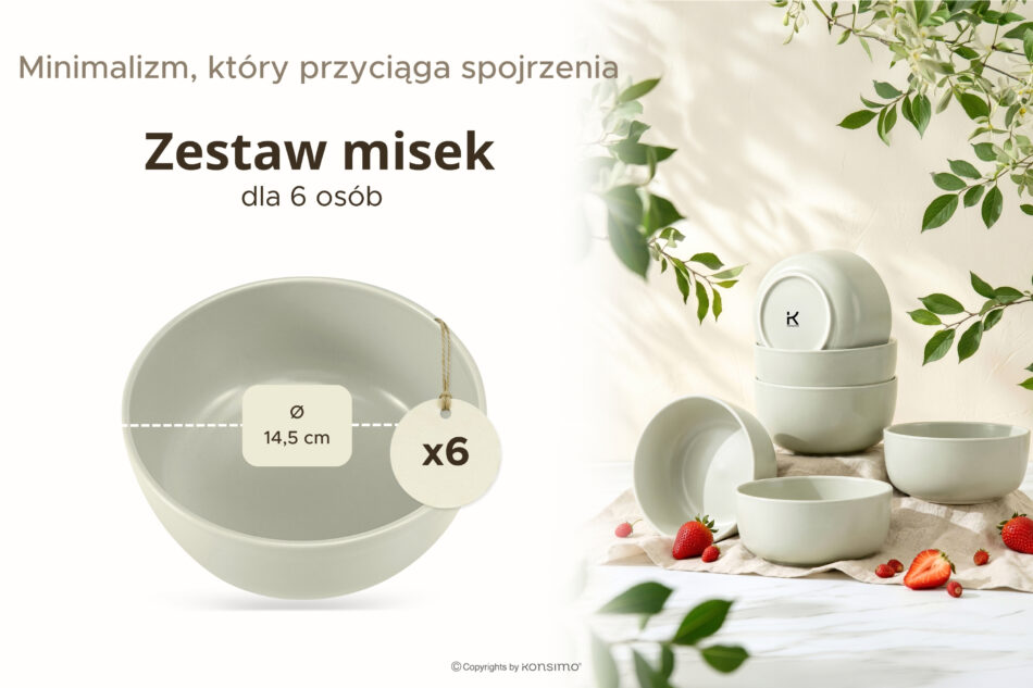 VICTO Zestaw misek dla 6 osób beżowy/zielony/szary matowy beżowy/zielony/szary matowy - zdjęcie 6
