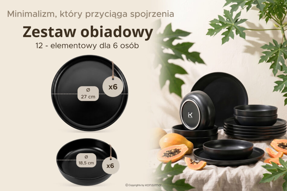 VICTO Zestaw obiadowy czarny 6os. (12 el.) czarny - zdjęcie 6
