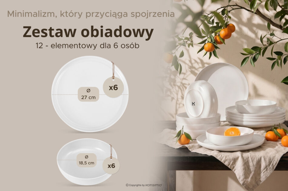 VICTO Zestaw obiadowy biały 6os. (12 el.) biały - zdjęcie 6