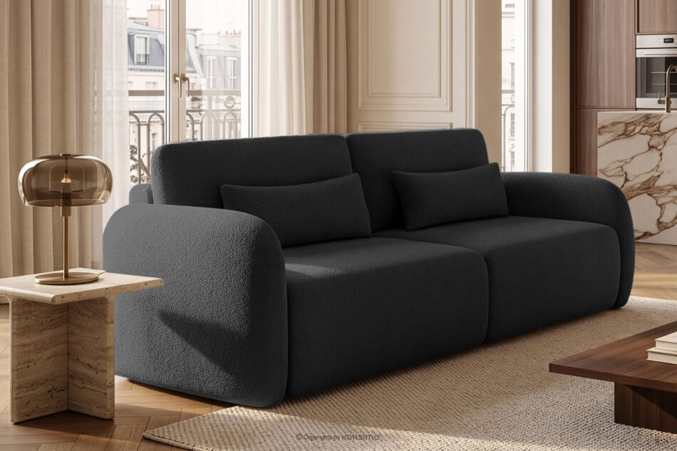CALICO Sofa rozkładana trzyosobowa zaokrąglona w tkaninie shaggy antracytowy antracytowy - zdjęcie 15
